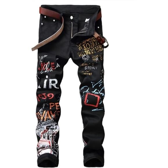 Men's Casual Printed Slim Fit Jeans Skinny Denim Pants - Picture 1 of 6